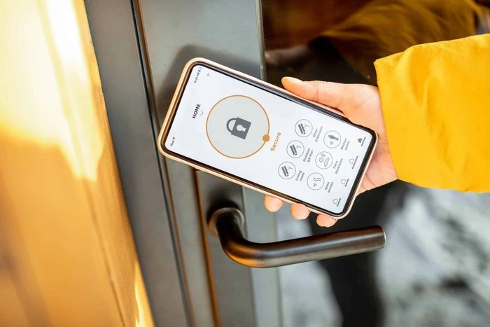 Locking entrance door of a commercial property with a smart phone